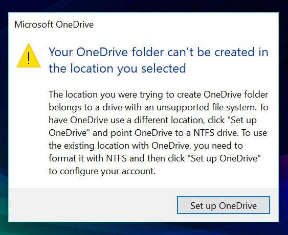 OneDrive теперь поддерживает только NTFS